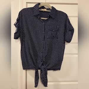 Love Notes Navy and White Polka Dot Button Down Shirt